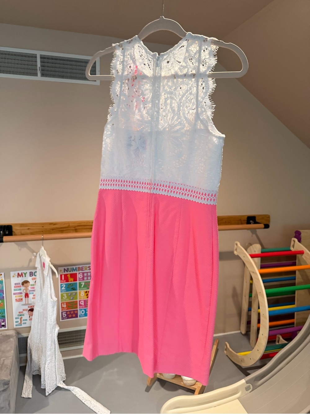 Lilly Pulitzer White Lace Top Pink Skirt Summer Dress